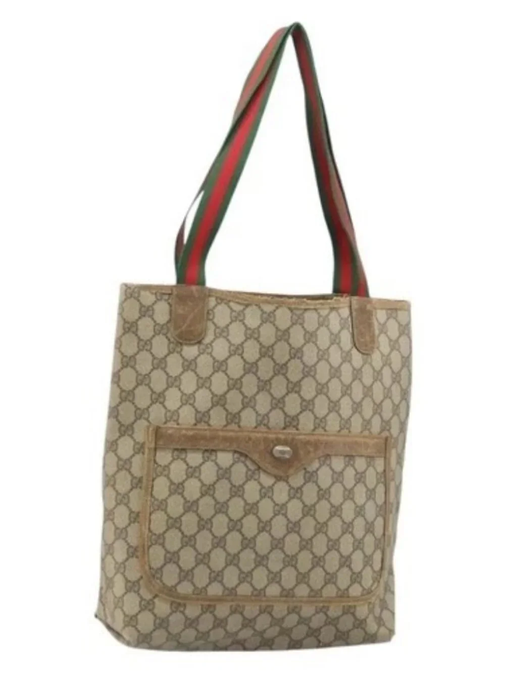 GUCCI GG Supreme Web Sherry Line Tote Bag PVC Beige 39 02 003 Auth BAZ015